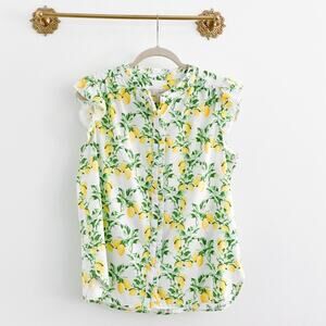 Loft Lemon Fruit Print Ruffle Sleeveless Blouse